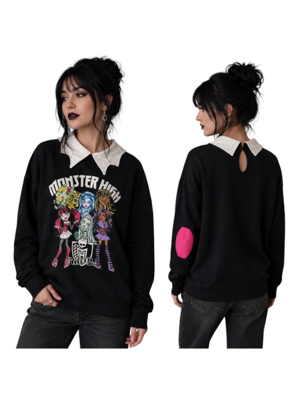 Monster High Alumni Hot Topic Women’s XL Sweatshirt Black Peter Pan Collar Goth